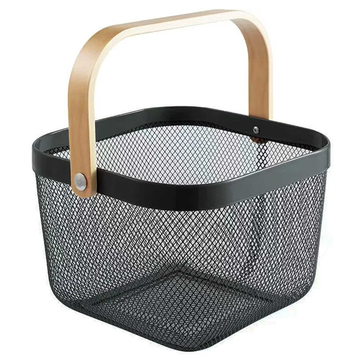 Metal Mesh Basket, Multi-Functional Hanging Kitchen Baskets Fruit Basket with Handle for Kitchen Bathroom Picnic Black