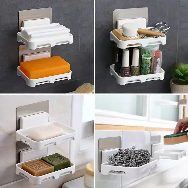 Wall Mounted Soap Dishes Box Bathroom Shower Soap Holder Toiletries Organizer Kitchen Storage Rack Bathroom Supplies