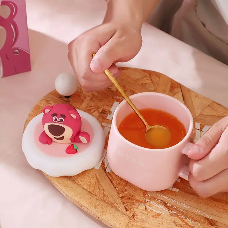 Disney Winnie The Pooh Mug Cute Strawberry Bear Cartoon Set Cup Couple Ceramic Mug Friend Gift Box