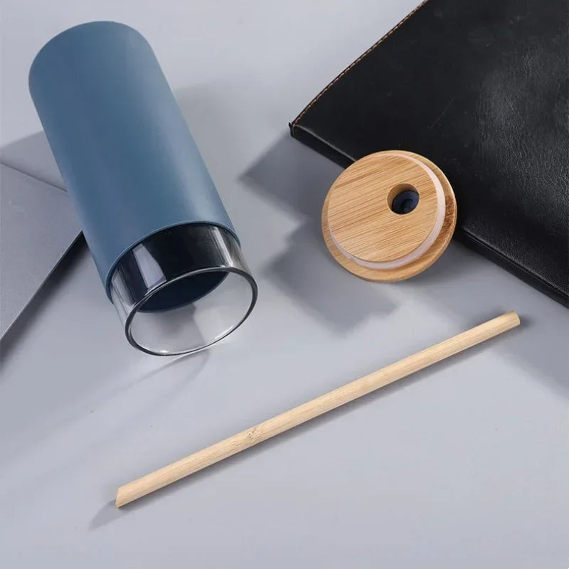 1pc Glass Tumbler with Bamboo Lid and Silicone Cover High Temperature Resistant Tea Cup Juice Glass Milk Water Cup Drinkware