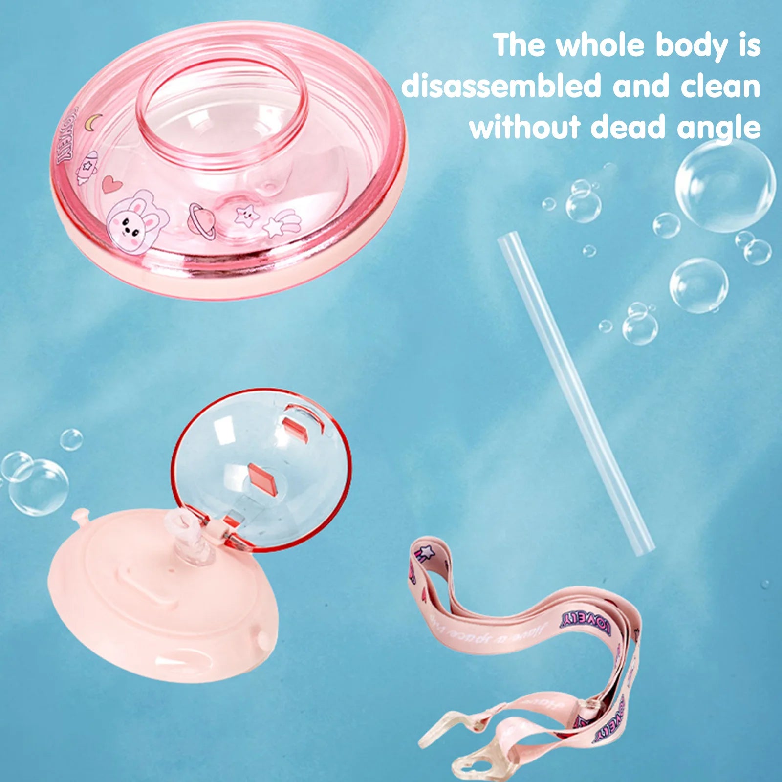 UFO Shape Plastic Cup Summer Cute Water Bottle with Rope and Sticker 550ml Creative Kids Water Cup Bottle Kids Water Sippy Cup