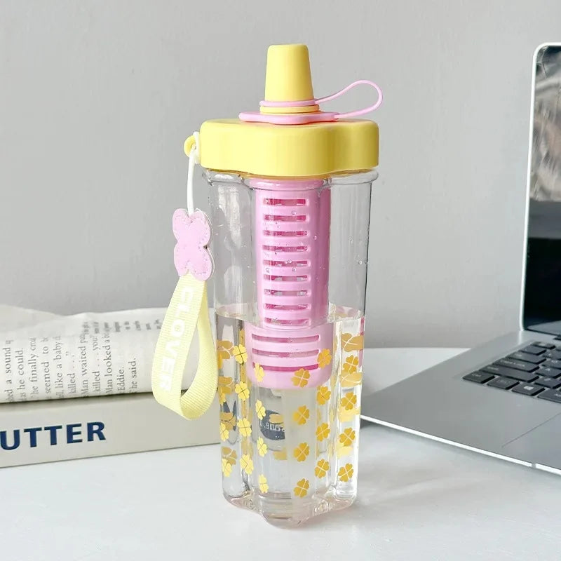 Large Capacity Portable Plastic Straw Cup for Afternoon Tea Flower Tea Women's Style Color Collision Tea Water Separation Cup