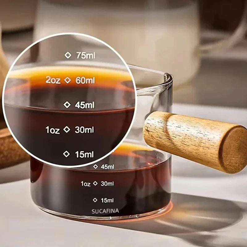 Coffee Cup Wooden Handle Size Glass Transparent Kitchen Coffee Accessories Barista Tools