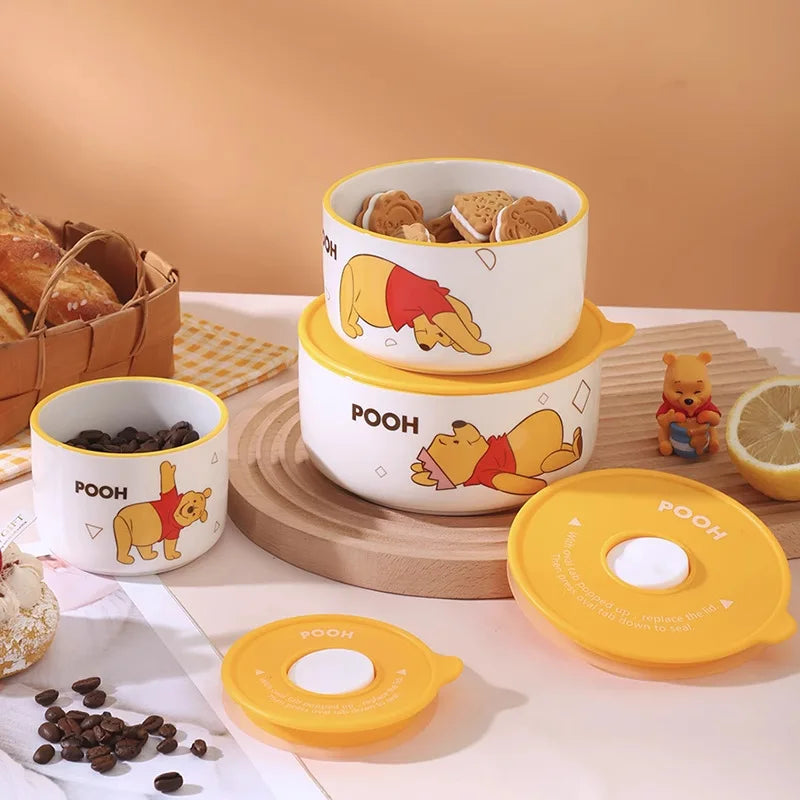 Minnie Lunch Box 3 Piece Set Mickey Bento Box Cartoon Ceramic Lunch Box Fresh Keeping Bowl Microwave Available Christmas Gift