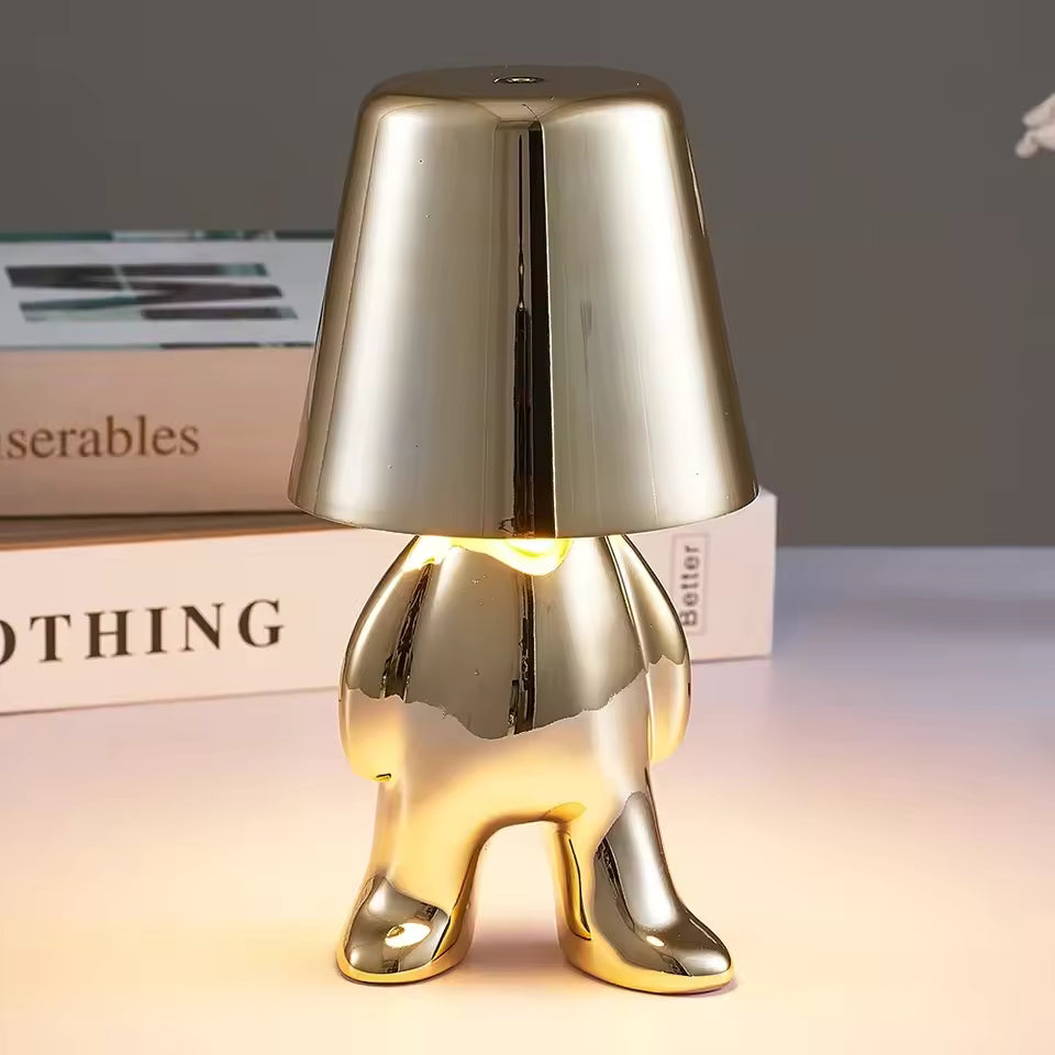 Nordic Chrome Little Golden Man Table Lamp Living Room Bedroom Bedside Children's Room Night Lights Net Red Creative Desk Lamps