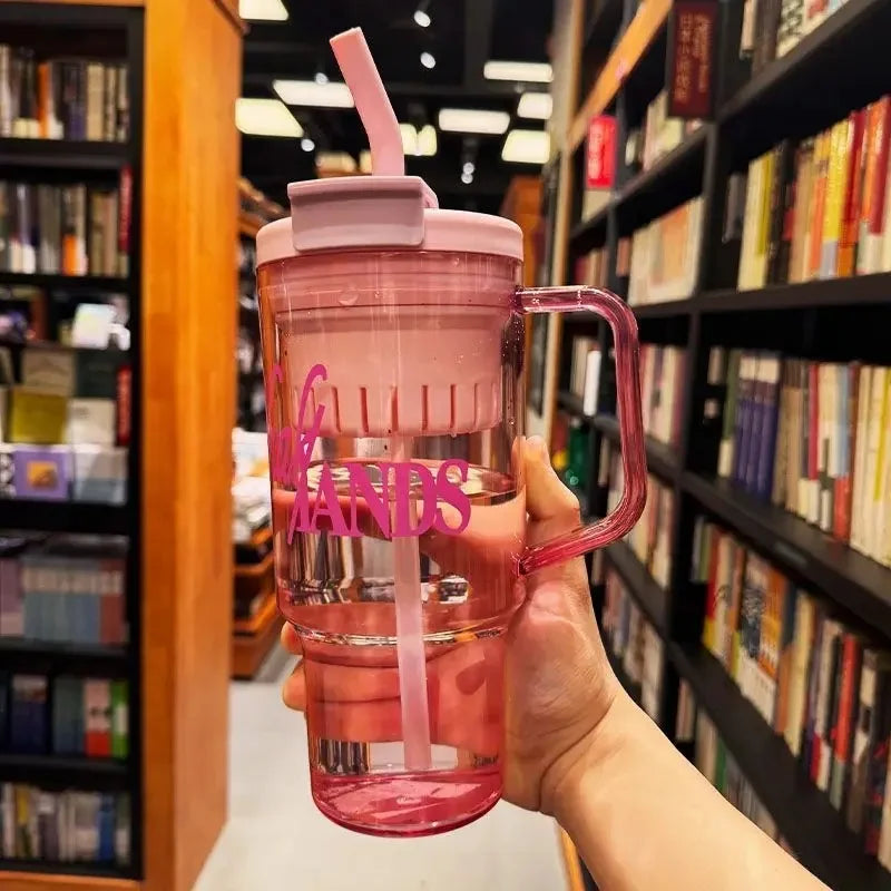 Summer New Large Capacity Fresh Water Bottle High Aesthetic Dual Drink Straw Cup Men's Women's Simple Style Student Water Cup