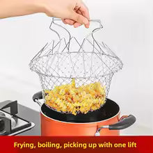 Stainless Steel Folding Oil Fry Basket Home Kitchen Oil Filtration Sieve for French Fries Chicken Blocks Oil Drain Basket