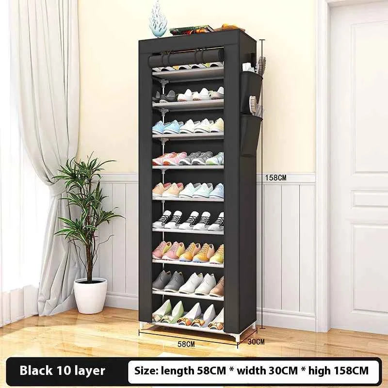 Metal Clothes Cabinet Large Capacity Coat Storage Cabinet Non-woven Bedroom Entrance Bracket Multi-layer Hanging Rack Organizer