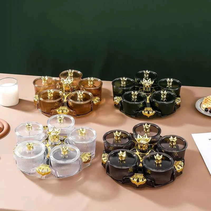 Rotating Snack Organizer Fruit Plate 5 Section Separable Storage Container Tea Table Candy Jar Reusable Dried Fruit Jar