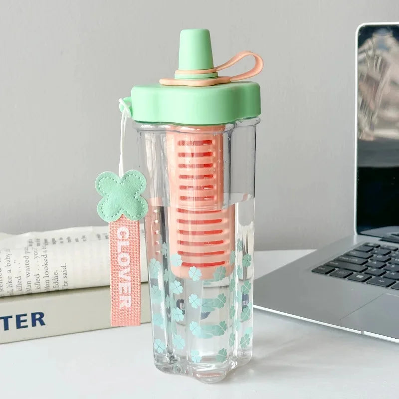 Large Capacity Portable Plastic Straw Cup for Afternoon Tea Flower Tea Women's Style Color Collision Tea Water Separation Cup