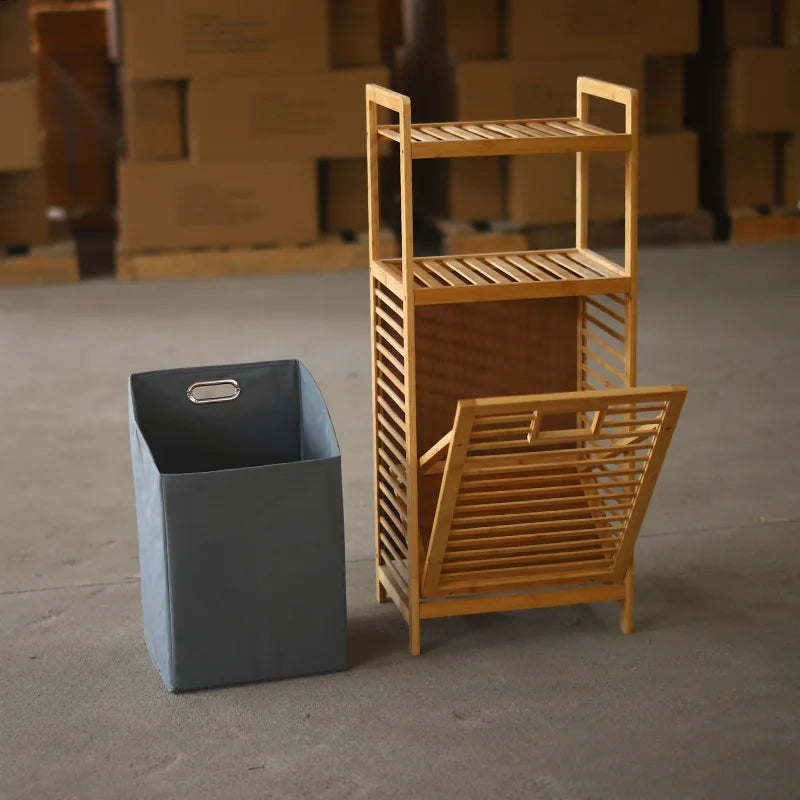 Dirty Clothes Basket Wood Vine Weaving Laundry Hamper Multi-function Bathroom Rack Large Capacity Laundry Baskets Storage Rack