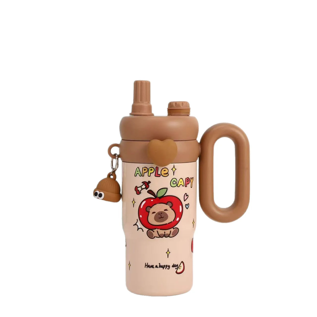 Large Capacity Straw Cup Cartoon Cute Double Drink Insulated Thermos for Students Children Women Portable Travel Water Bottle