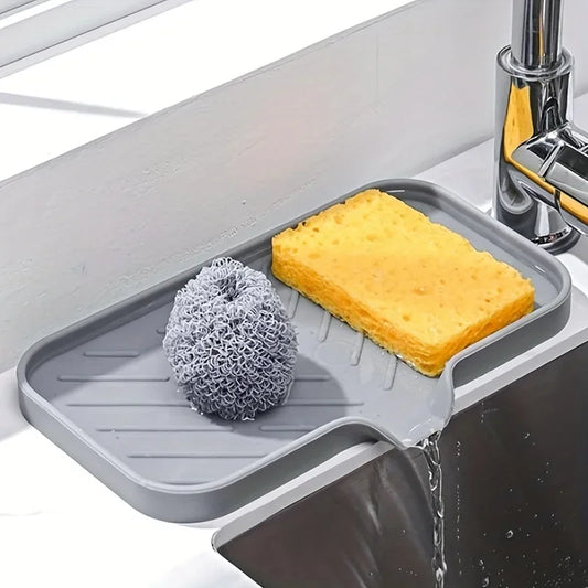 Silicone Sink Tray Self Draining Kitchen Organizer Rack for Sponge Soap Brush Holder Sink Caddy Drainer Basket Storage Container
