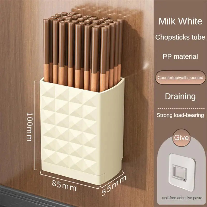 Drillable Storage Rack Wall-Mounted Storage Boxes Kitchen Chopsticks Spoon Drain Rack Self-Adhesive Bathroom Cosmetics Holder