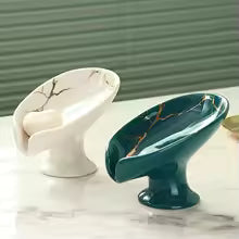Leaf Shaped Ceramic Soap Dish with Drainage Creative Bathroom Soap Holder Tray for Sink Counter Self Draining Sponge Soap Rack