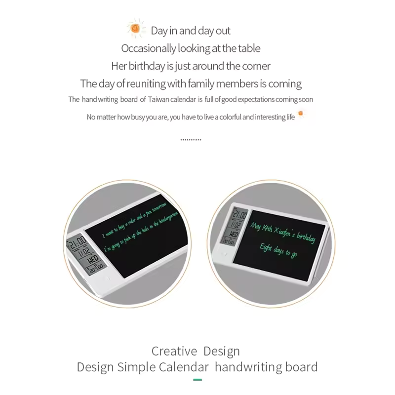 Compact Multi-Function Electronic Calendar Desktop Calendar LCD Handwriting Board Office Memo Desktop Ornament Calendar,Black Du