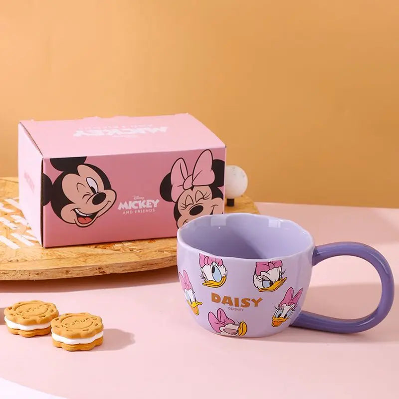Disney Ceramic Cup Cute Minnie Mickey Large Handle Anti-Slip Mug Children's Household Water Cup Friends Gift