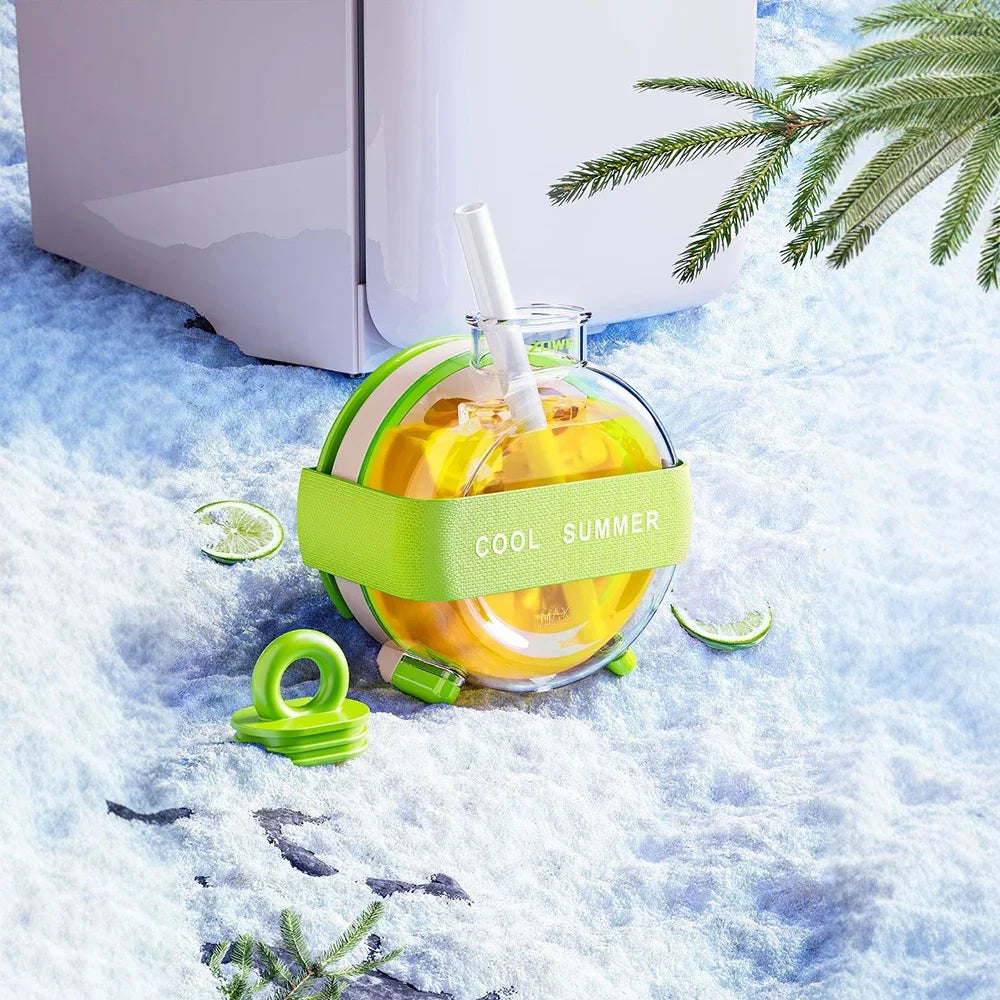 Summer Dopamine Ice Lattice Straw Cup 350ml Pressing Ice Box Mold Outdoor Straw Cup Fitness Drink Curling Creative Cooling Tool