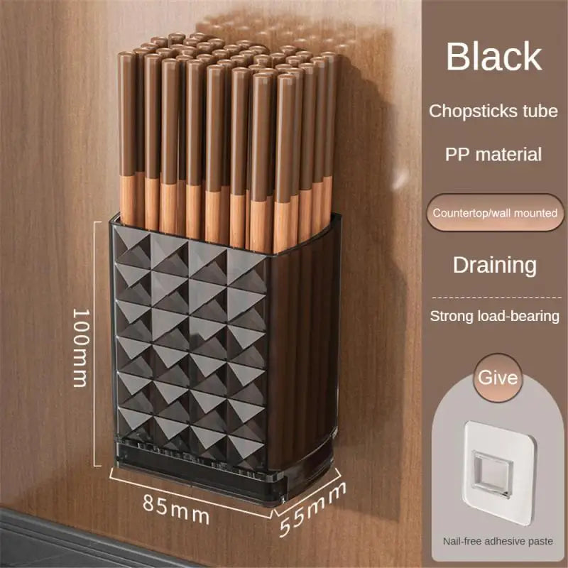 Drillable Storage Rack Wall-Mounted Storage Boxes Kitchen Chopsticks Spoon Drain Rack Self-Adhesive Bathroom Cosmetics Holder