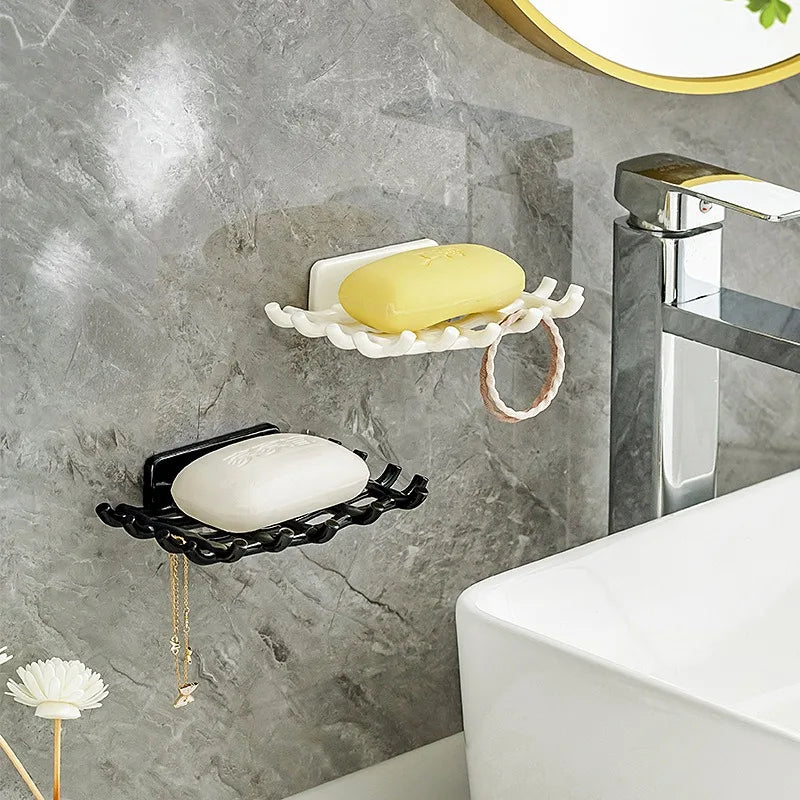 Wall Mounted No-Punch Soap Holder Grid Soap Dish Soap Box Sponge Dish Bathroom Accessories Soap Dishes Self Adhesive
