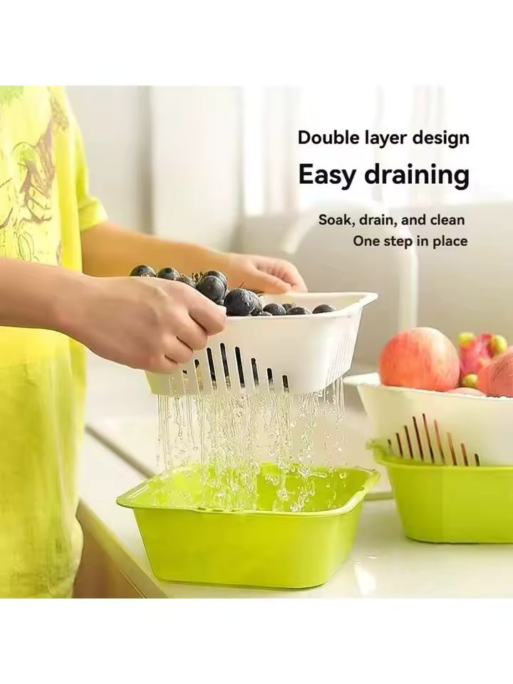 1 pc Double-layer vegetable wash basket for kitchen sink; water strainer for washing vegetables and fruits Kitchen drain basket