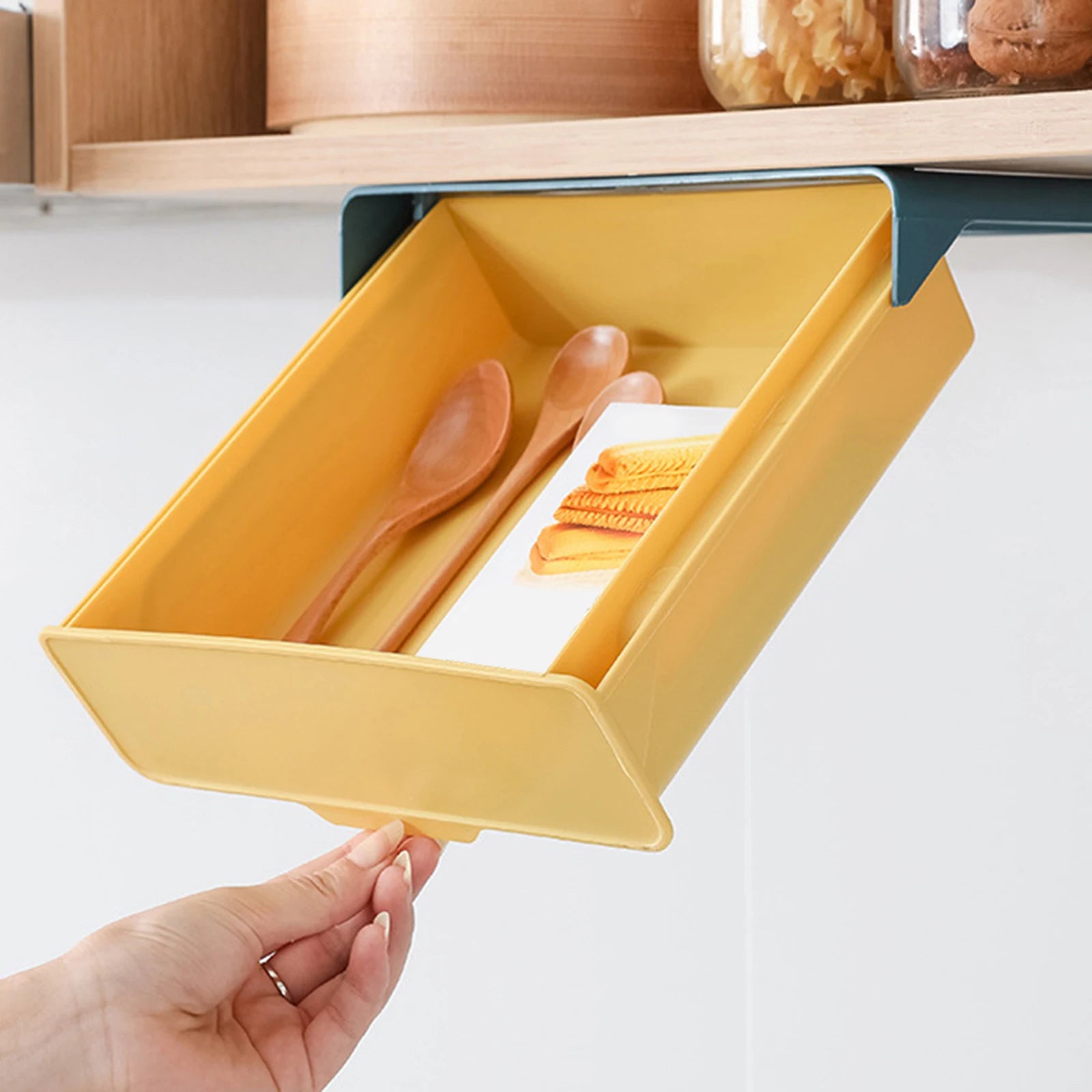 Plastic Under Desk Drawer Pull Down Under Cabinet Drawer Kitchen Organization Easy to Install Office Storage Box