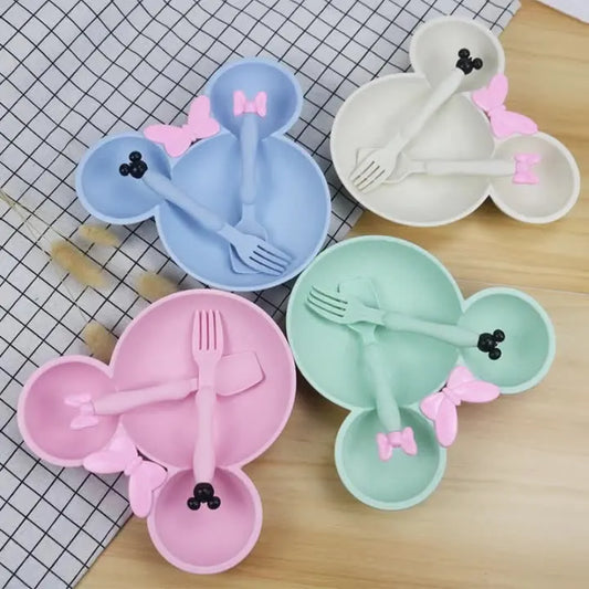 Wheat Straw Baby Cartoon Tableware Set Children's Dishes Kids Dinner Platos Baby Feeding Plate Training Bowl Spoon Fork