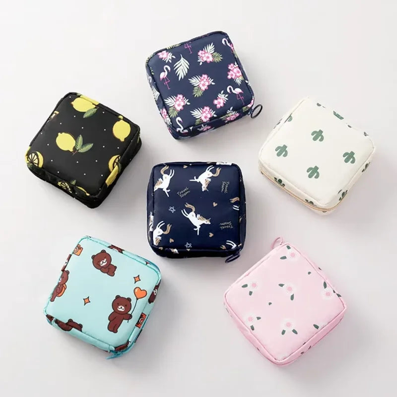 Women Tampon Storage Bag Case Sanitary Pad Pouch Napkin Cosmetic Bags Organizer Ladies Makeup Bag Girls Tampon Holder Organizer