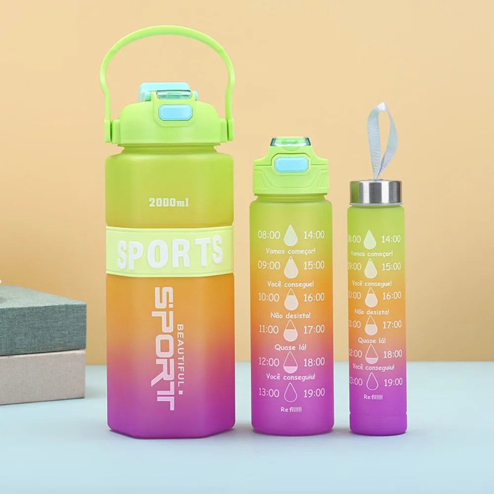 Three Piece Set Sports Water Bottle Set Large Capacity Hexagon Leak Proof Colorful Cup Portable Frosted Fitness Sports Kettle
