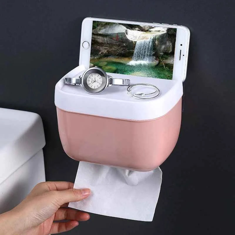 Waterproof Wall Mount Toilet Paper Holder Shelf Toilet Roll Paper Tube Storage Rack Storage Box Tray Rack Bathroom Supplies