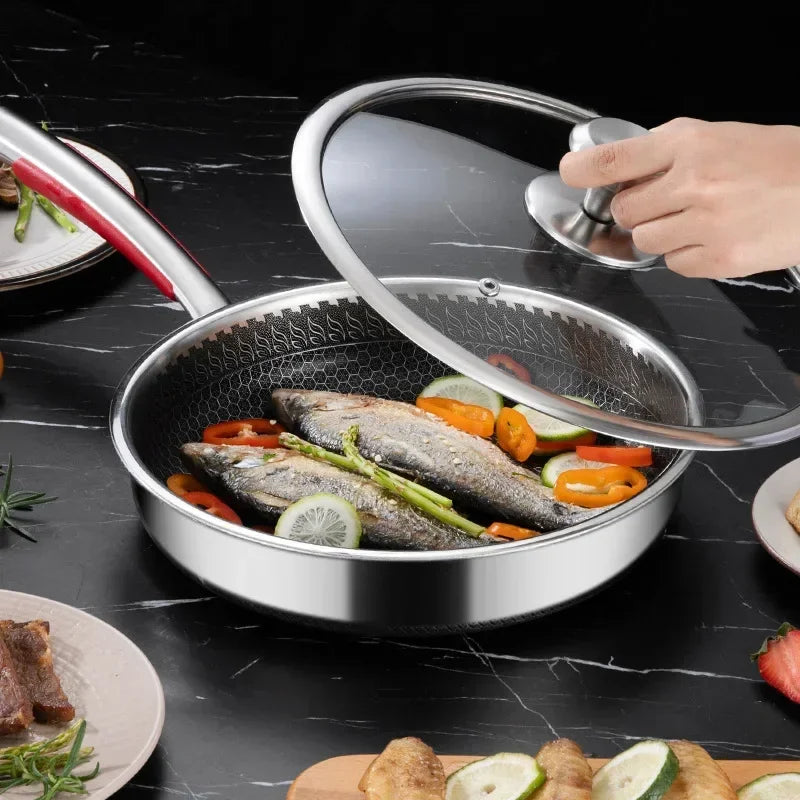 Pans 316 Stainless Steel Frying Pan Non-stick Home Honeycomb Pancake Omelet Pan Multi-functional Steak Wok New Products