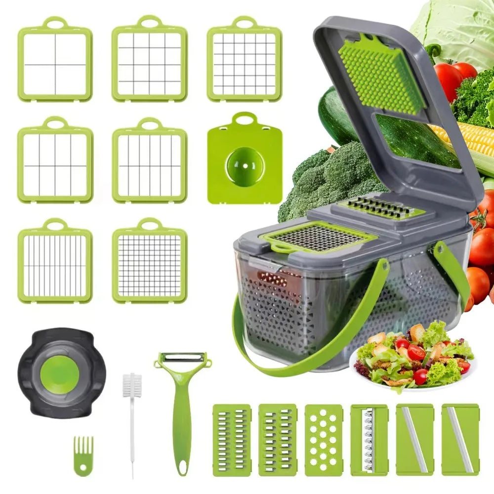22 IN 1 Vegetable Cutter with Container Veggie Choppers Dicers Food Chopper Cutter Onion Multi Kitchen Grater for Korean Carrot