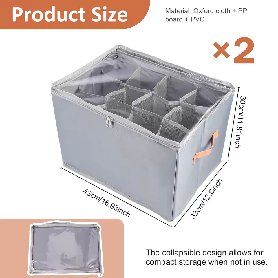 2Pcs Shoe Storage Box Foldable Dustproof Closet Shoe Organizer 12 Compartment with Clear Lid Household Clothes Box