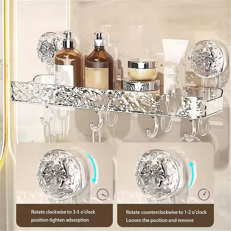 Light Luxury Glacier Pattern Shower Suction Cup Shelf Suction Cup Storage Rack Punch Free Sorting Box Organizer Bathroom Tool