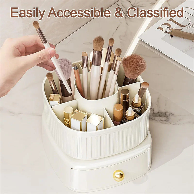 360° Rotating Makeup Brushes Holder with Drawer 5 Slot Makeup Brushes Lipstick Storage Box Desktop Cosmetics Tools arrange Box