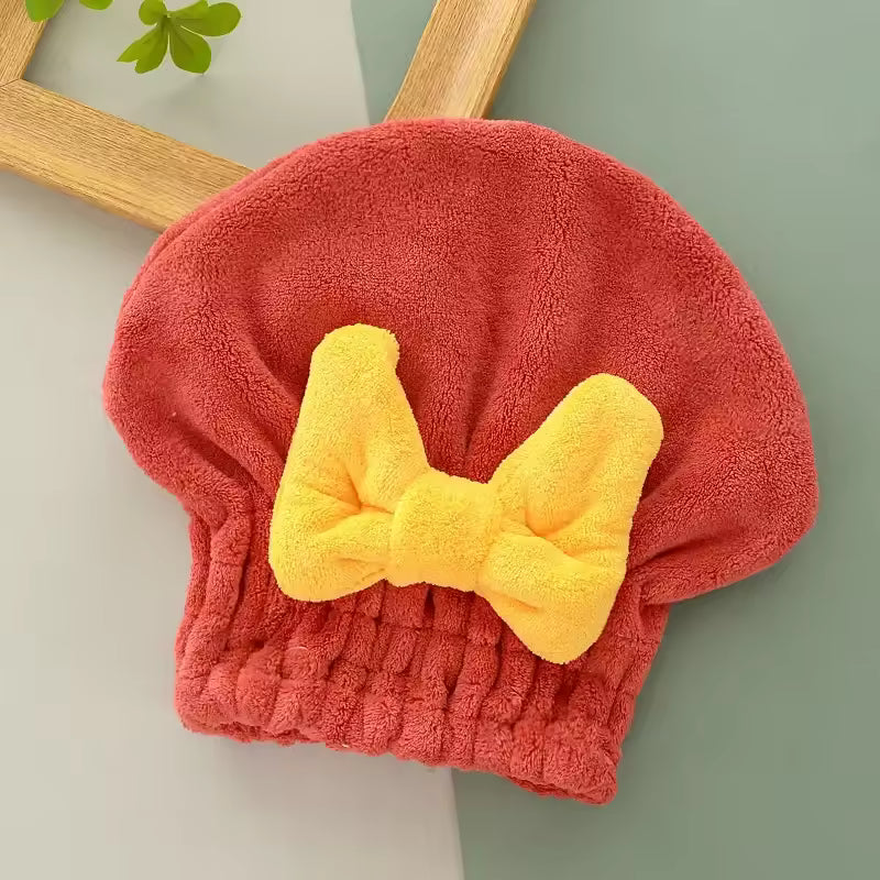 Woman Bow Coral Velvet Dry Hair Cap Super Absorbing Quick Drying Thickened Bath Cap Girls Hair Shower Hat Wrapped Towels