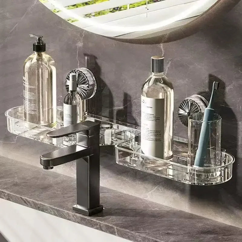 Bathroom Faucet Mount Storage Rack Wall Hanging Washstand Organizer Plastic No Drilling Required Drain Design Kitchen