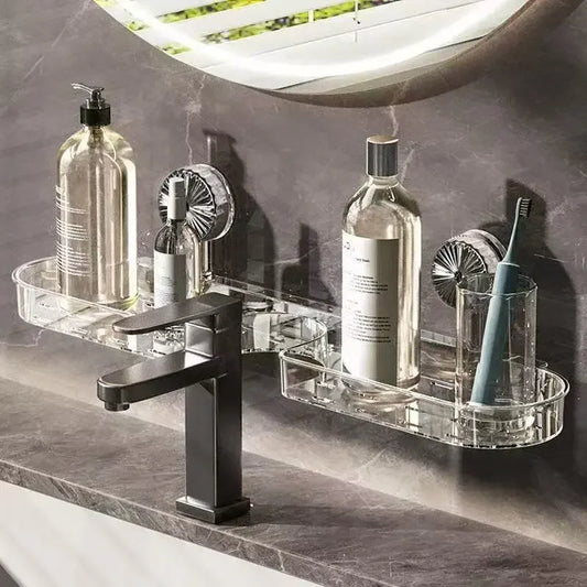 Bathroom Faucet Mount Storage Rack Wall Hanging Washstand Organizer Plastic No Drilling Required Drain Design Kitchen