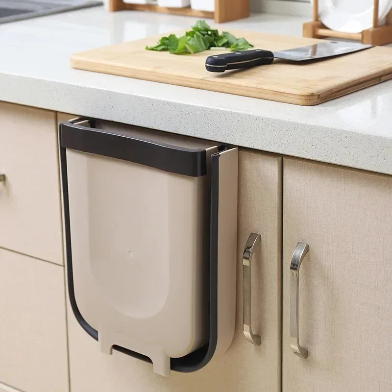 10L Wall Mounted Folding Car Bin Kitchen Door Hanging Trash Bin Garbage Car Trash Can Wall Mounted Foldable Cleaning Dustbin
