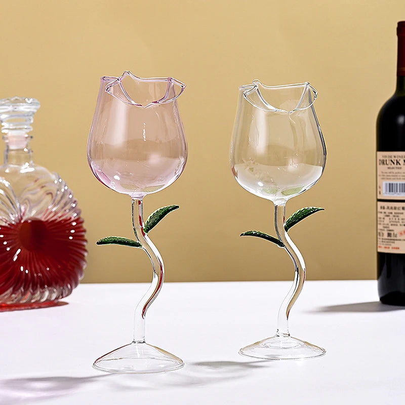 Rose Wine Glass Romantic Cocktail Red Wine Glass 150/400ml Rose Flower Shaped Juice Champagne Glass Cup Bar Wedding Decoration