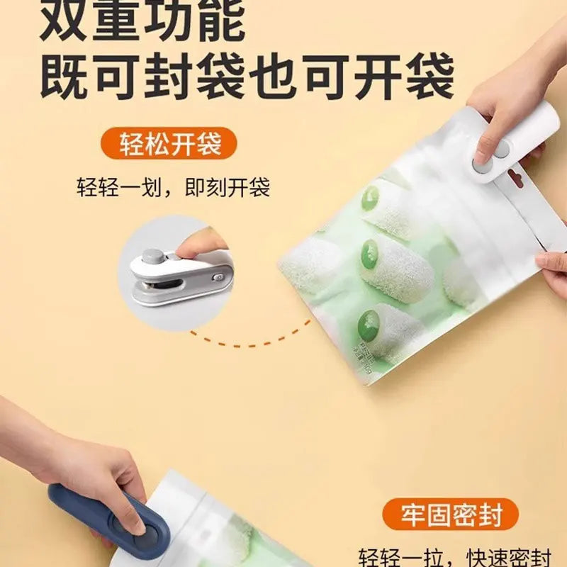 Automatic charging and sealing machine Small hand-pressed household sealing device Mini portable snack plastic bag