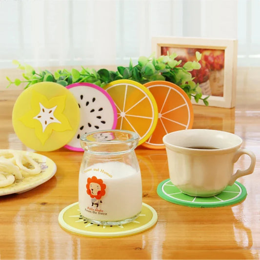 Colorful Fruit Shape Cup Mats Creative Silicone Heat Resistant Round Pads Tamper Tea Cup Mats Drinks Coaster Cup Pad Table Decor