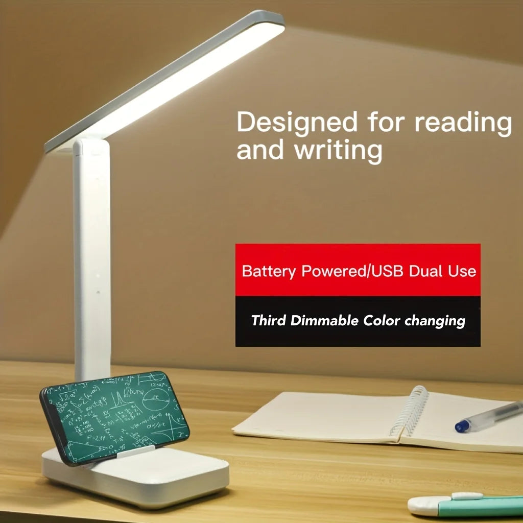 Foldable Eye Protection Desk Lamp, Touch Control 3-Level Dimming & Color Temperature, USB Rechargeable Reading Light for Study