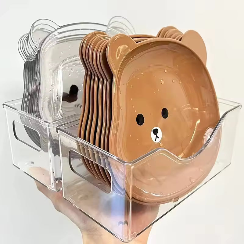 Xgnvpy Creative Family Bear Bone Spitting Dish Pet Fruit Snack Drop Proof Tray with Bottom Square Dry Fruit Tray Small Dish