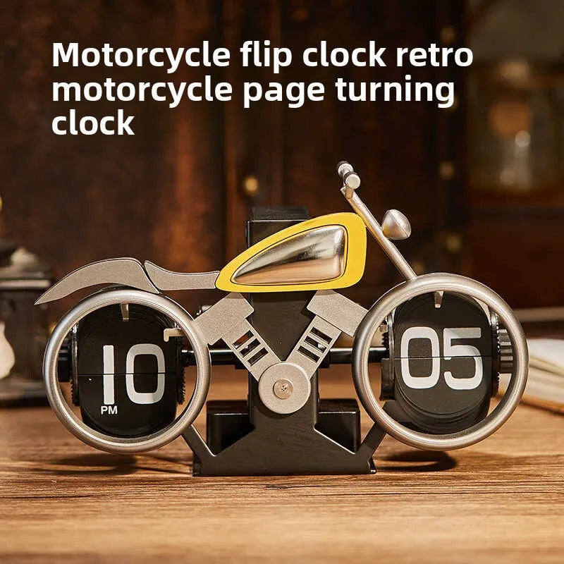 Vintage Motorcycle Flip Clock Silent Mechanical Table Clock Industrial Desk Decor Premium Automatic Number Display Unique Gifts
