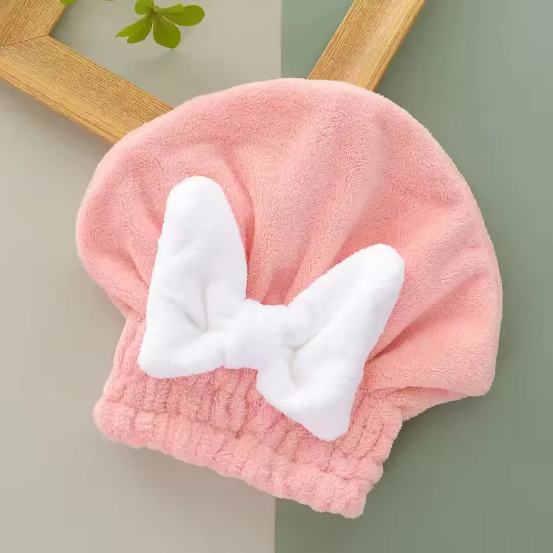 Woman Bow Coral Velvet Dry Hair Cap Super Absorbing Quick Drying Thickened Bath Cap Girls Hair Shower Hat Wrapped Towels