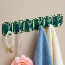 Strong Adhesive Six Row Hooks No Drilling Kitchen Bathroom Wall Multi-Function Powerful Traceless Sticky Hooks Closet Storage