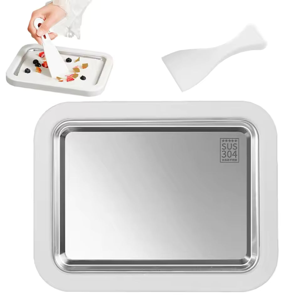 Ice Cream Maker Pan with 2 Scrapers Ice Cream Maker Plate Multifunctional Cold Sweet Fried Food Plate Rolled Ice Cream Maker