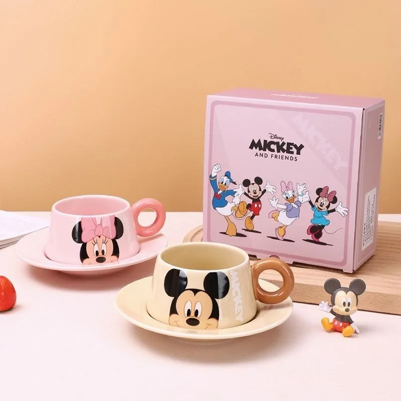 Disney Cartoon Animation Mickey Mouse Ceramic Coffee Cup Practical Gift for Girls High-end Home Drinking Cup and Saucer Set
