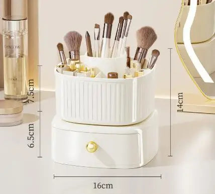 360° Rotating Makeup Brushes Holder with Drawer 5 Slot Makeup Brushes Lipstick Storage Box Desktop Cosmetics Tools arrange Box